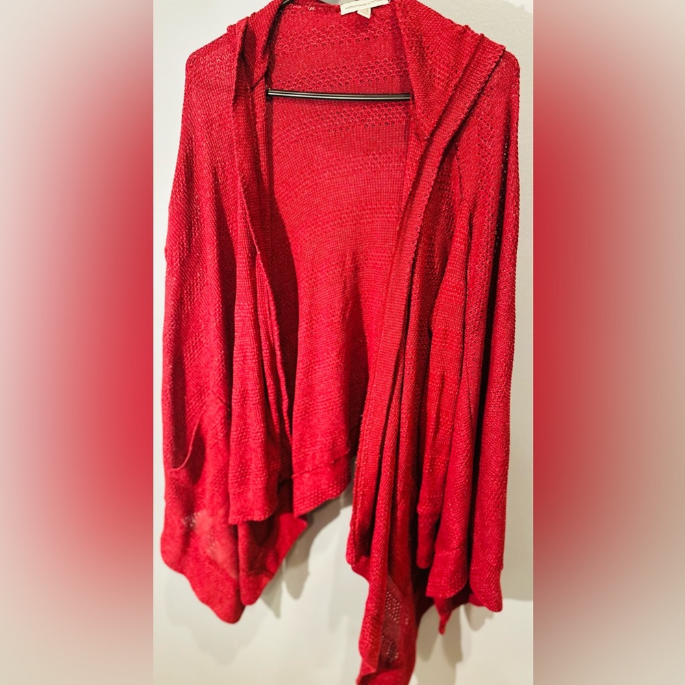 American Eagle Small Burgundy thin hooded layering sweater with pockets, so cute